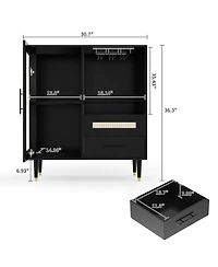 homfan Modern Bar Cabinet - Tempered Glass Door and Drawers, Storage Sideboard for Wine and Coffee in Kitchen or Living Room