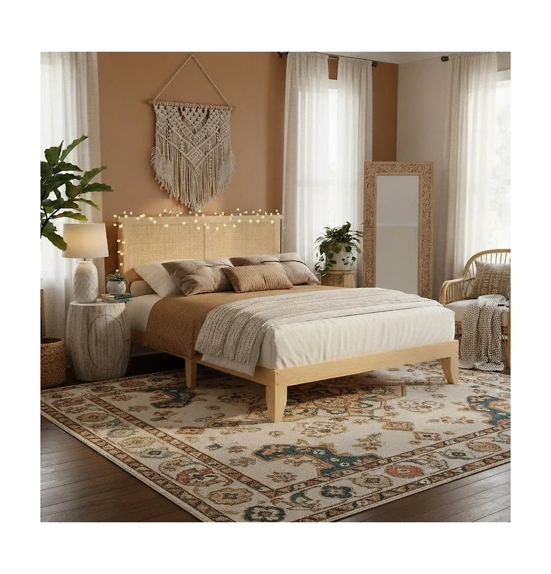 gaomon Rattan Bed Frame with Led Headboard