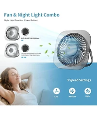 Cowsar Portable Usb Desk Fan with 3 Speeds and Night Light