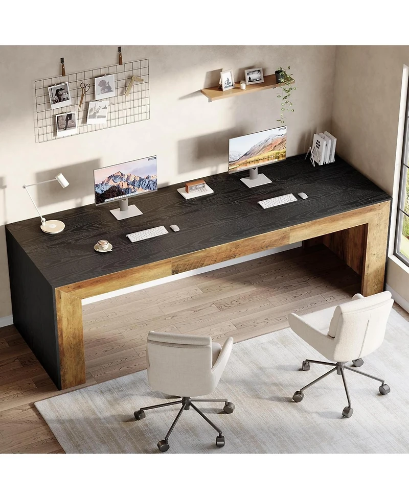 Tribesigns Long Computer Desk for 2 People, Farmhouse Executive with Wooden Desktop and Legs, Heavy Duty