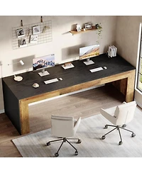 Tribesigns Long Computer Desk for 2 People, Farmhouse Executive with Wooden Desktop and Legs, Heavy Duty
