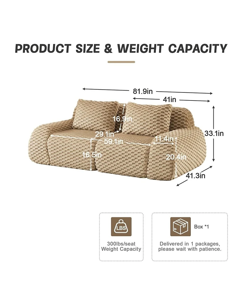 Maison Boucle 82'' Modern Flannelette Modular Loveseat Sofa, Deep Seat, 2 Seater
