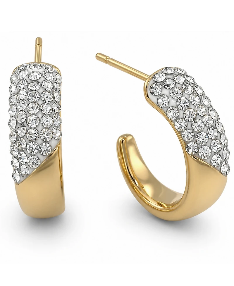 Essentials Clear Crystal Pave J Hoop Earring, Gold Plate and Silver Plate