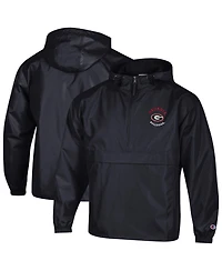 Champion Men's Black Georgia Bulldogs Packable Hooded Windbreaker Half-Zip Jacket