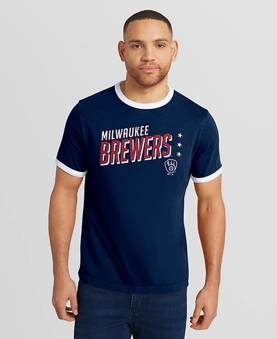 Darius Rucker Collection By Fanatics Men's Navy Milwaukee Brewers Americana Washed Ringer T-Shirt