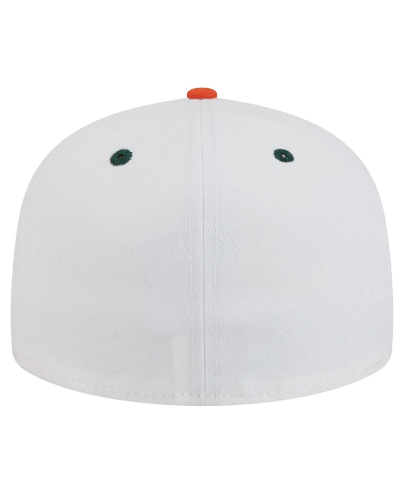 New Era Men's White/Green Miami Hurricanes On-Field Baseball Fitted Hat