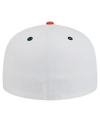 New Era Men's White/Green Miami Hurricanes On-Field Baseball Fitted Hat
