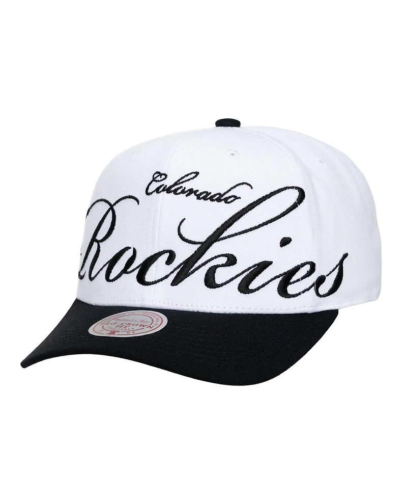 Mitchell & Ness Men's and Women's White/Black Colorado Rockies Xl Script Pro Crown Adjustable Hat