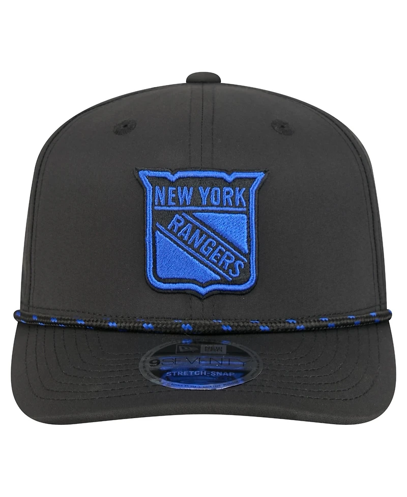 New Era Men's Black New York Rangers Sport Vented 9SEVENTY Rope Adjustable Hat