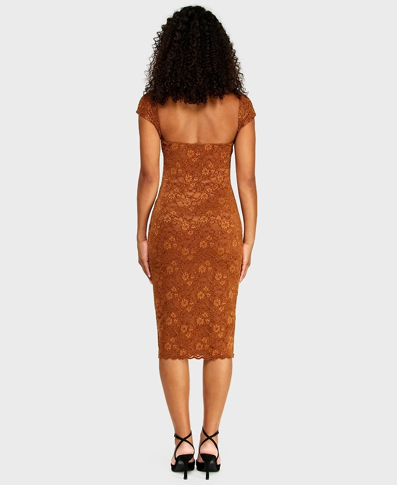 B Darlin Juniors' Boat Neck Chenille Lace Midi Dress