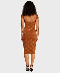 B Darlin Juniors' Boat Neck Chenille Lace Midi Dress