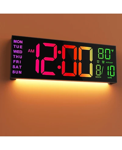 Jall 16 Inch Large Digital Wall Clock (Red) with Big Led Auto Dst Temperature Countdown Timer Alarm Night Light Perfect for Living Room and Office