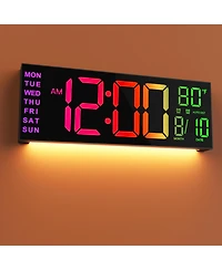 Jall 16 Inch Large Digital Wall Clock (Red) with Big Led Auto Dst Temperature Countdown Timer Alarm Night Light Perfect for Living Room and Office