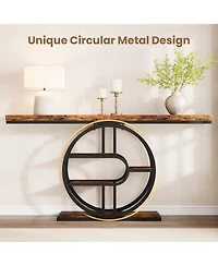 homfan 55 In Entryway Console Table with Storage Shelves, Narrow Industrial Sofa Table with O-Shaped Metal Frame
