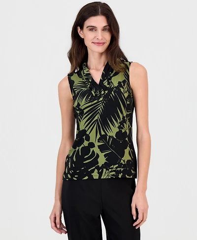Anne Klein Women's Triple-Pleat V-Neck Sleeveless Top