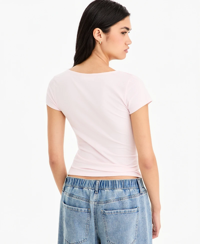 Hippie Rose Juniors' Cap-Sleeve Surplice-Neck Top