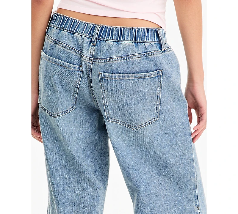 Vanilla Star Juniors' Wide-Leg Elastic Back Side Tie Jeans
