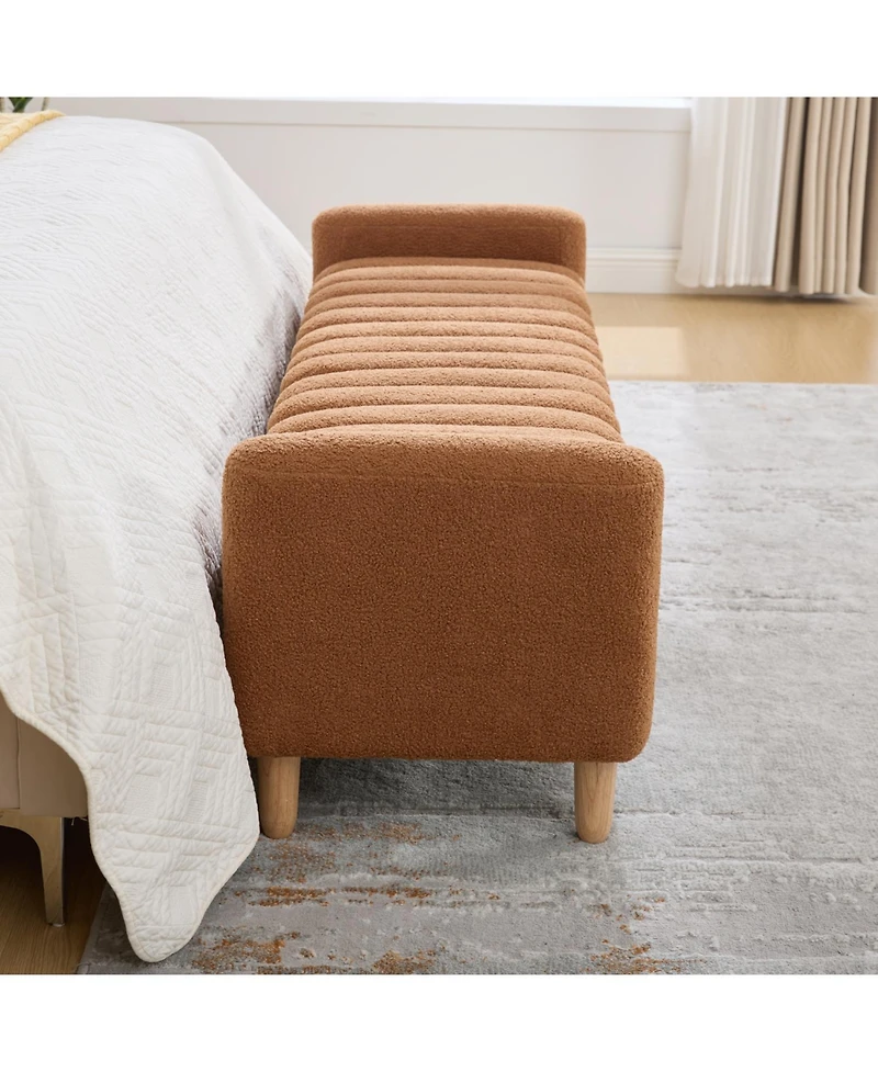 Rainsken 63.4"W Modern Upholstered End of Bed Bench, with Flip-Top Storag, Entryway Benches, Armrests and Solid Wood Legs, for Bedroom