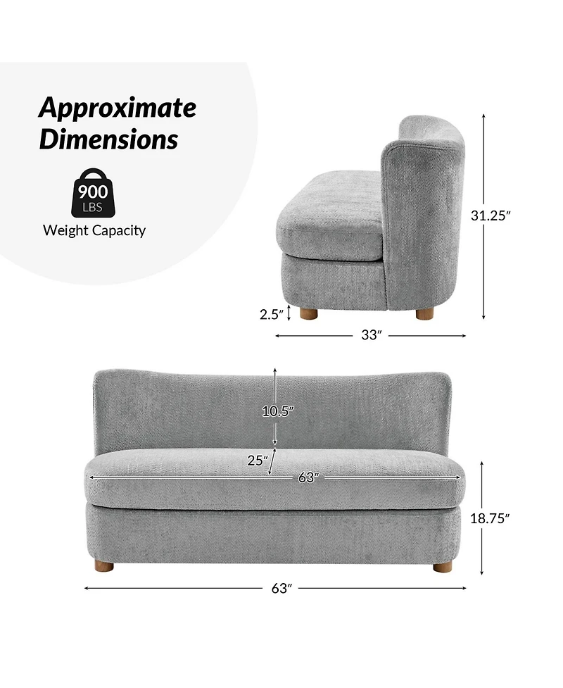 Hulala Home Pearce 63 Modern Upholstered Boucle Curved Loveseat Sofa.