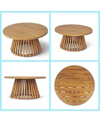 Asagikoiai 2-Piece Outdoor Acacia Wood Sofa Set with Rope Back and Round Coffee Table