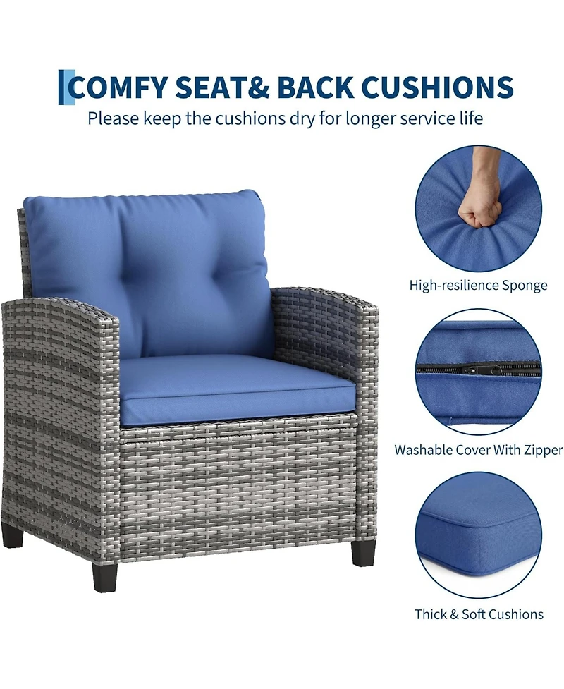 gaomon Patio Conversation Set Pe Rattan Bistro Furniture, Gradient Wicker with Cushions