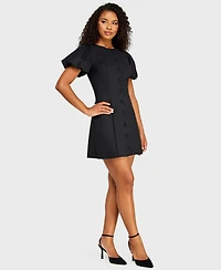 Alex & Sophia Juniors' Crewneck Scallop Button-Front Detail Mini Dress