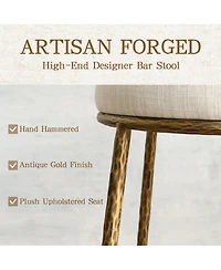 Morden Fort Counter Height Bar Stools, Modern Upholstered Counter Stools with Hammered Gold Iron Legs, Boucle Island Chairs for Dining Room and Bar