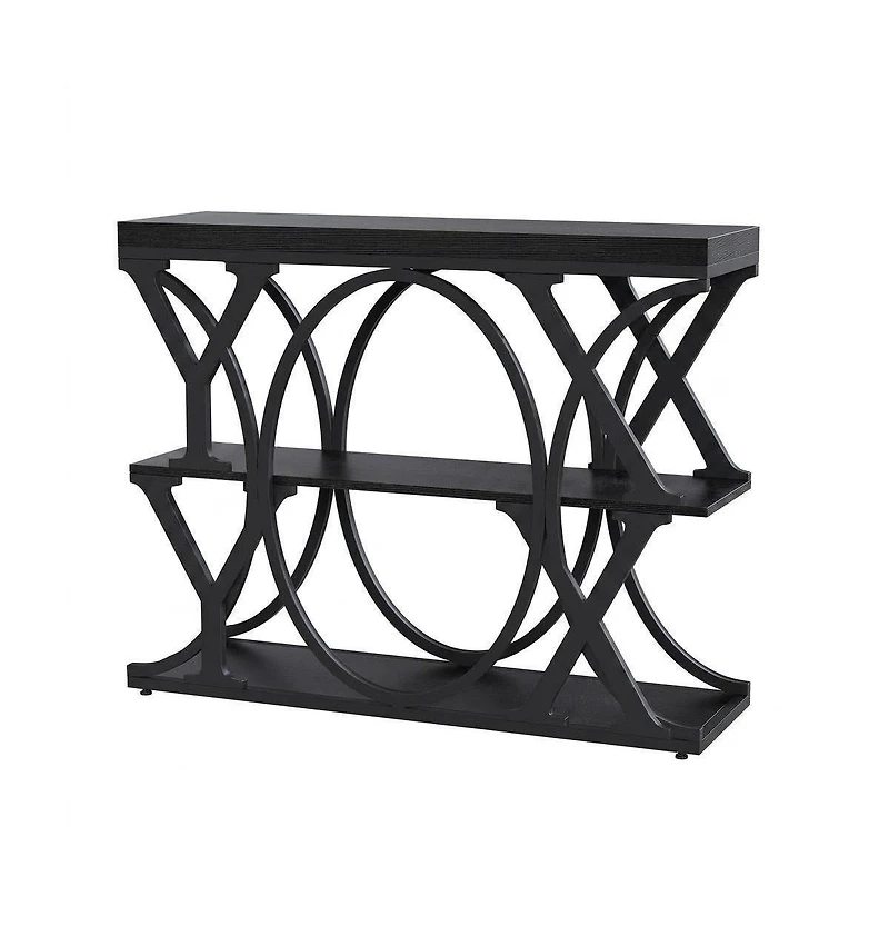 homfan Narrow 3-Tier Console Table for Entryway, Hallway, or Behind Sofa, Metal Frame, Wood Grain Finish