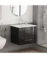 Sillysis Wall Mounted Bathroom Vanity with Ceramic Sink, Double Drawers
