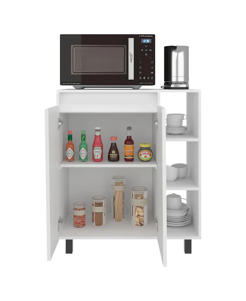 Fm Furniture Way Kitchen Storage Cabinet with Microwave Shelf and Side Open Shelves