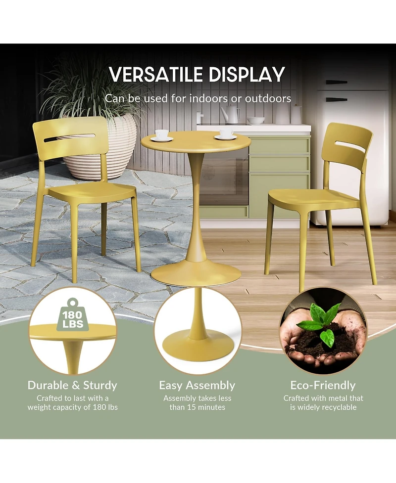 WestinTrends 3-Piece Indoor Outdoor Metal Patio Dining Table Set With Stackable Patio Chairs