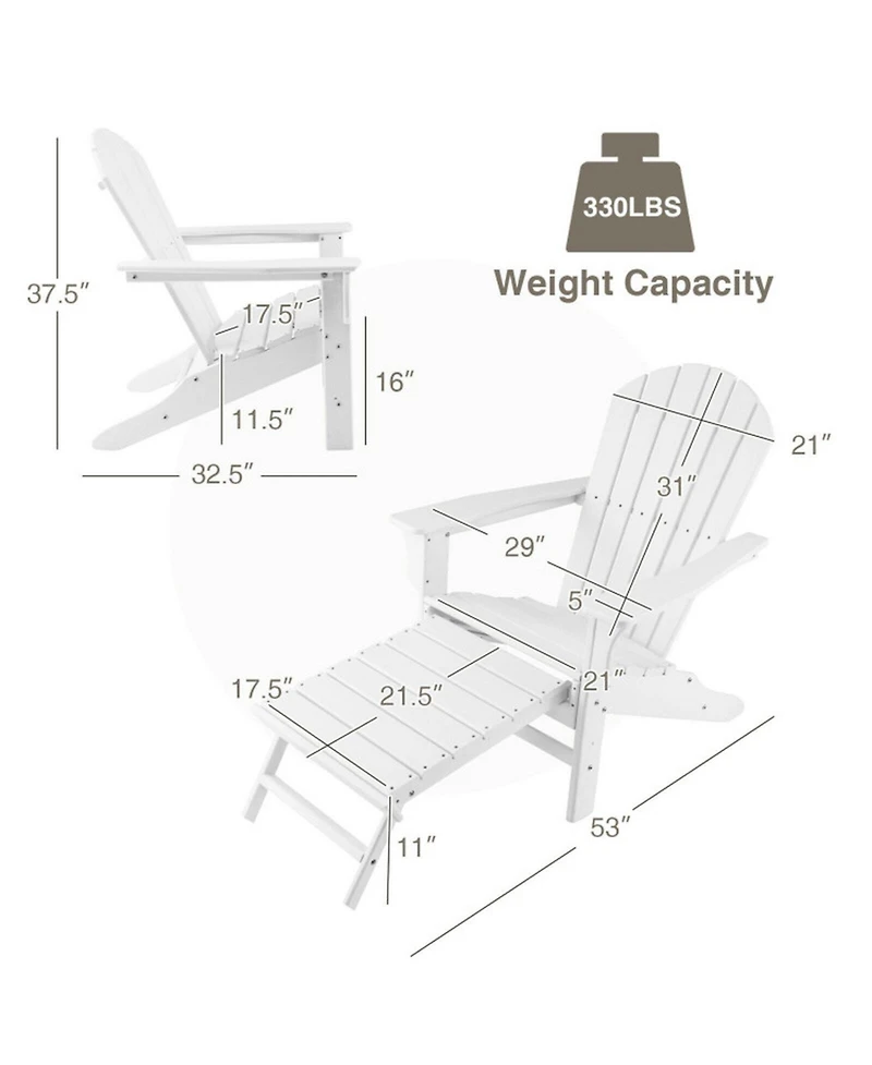 Gouun Outdoor Hdpe Adirondack Chair with Retractable Pull-Out Ottoman, in Seat