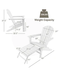 Gouun Outdoor Hdpe Adirondack Chair with Retractable Pull-Out Ottoman, in Seat
