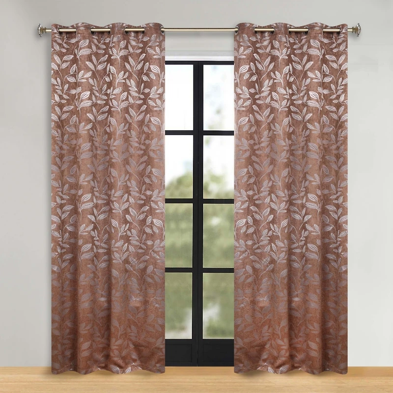 Superior Leaves Room Darkening Grommet 2-Panel Curtain Set