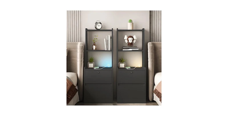 Lucky One 15.7"W Nightstand with Charging Station, Night Light
