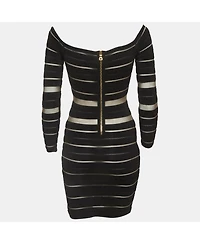 Pre-Owned Balmain Women's Sheer Striped Off-Shoulder Mini Dress