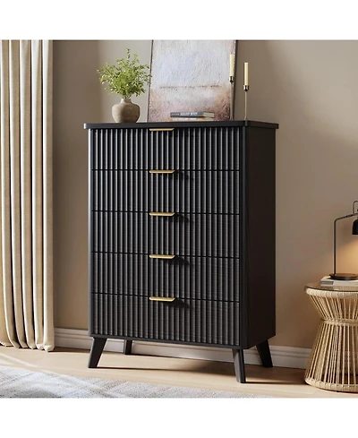 gaomon 5 Drawers Dresser for Bedroom, 47.2'' Tall Dressers with Curved Profile Design, Fluted Wood Drawers, Modern Chest of