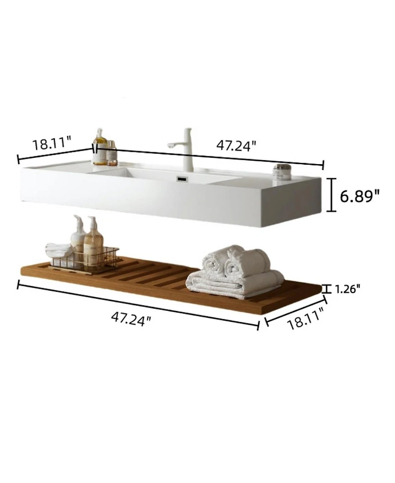 Sillysis Floating Bathroom Vanity with Acrylic Integrated Sink, Wall Mounted Shelf