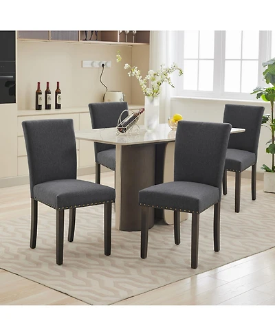homfan Set of 4/6 Modern Linen Dining Chairs, Parsons Style with Nailhead Trim, Padded Seat, Wood Legs, High Back, Accent Kitchen