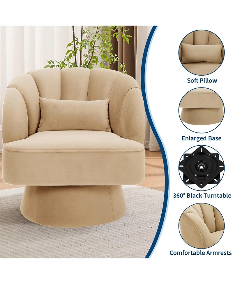 gaomon Modern Swivel Barrel Accent Chair, 360degree(s) Teddy Fabric Upholstered Armchair with Striped Backrest and Plush Padding for Living Room