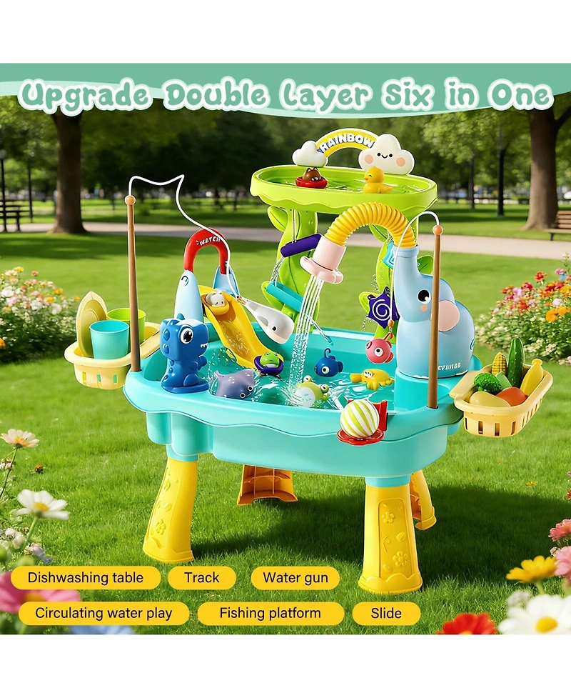 Gnuadz Kids Sand Water Table Electric Pump Kitchen Sink Fishing Toys