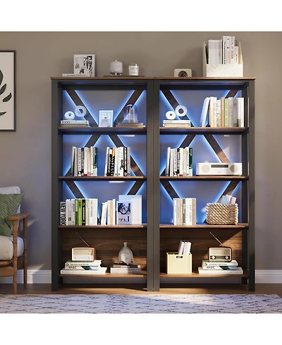 gaomon Tier Industrial Bookshelf with Led Lights, Metal Display Book Case