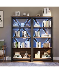 gaomon Tier Industrial Bookshelf with Led Lights, Metal Display Book Case