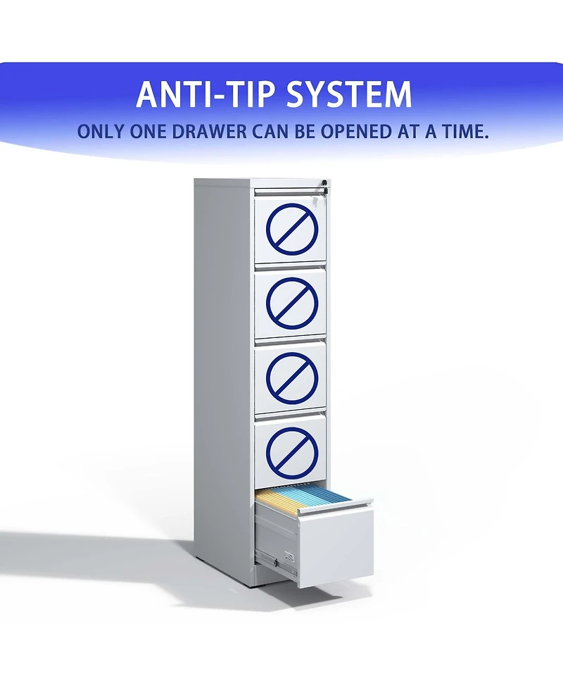 5 Drawer Metal Vertical File Cabinet with Lock Office Home Steel Vertical File Cabinet for A4 Legal/Letter Size