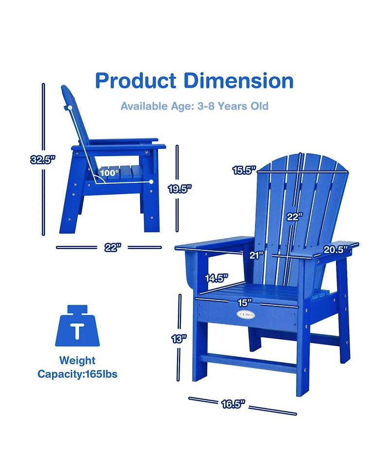 Gymax Set of 2 Kids Patio Adirondack Chair Armchair Weather Resistance Outdoor Chair