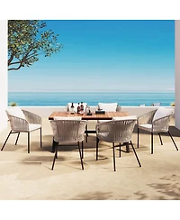 Asagikoiai 7 Piece Outdoor Dining Set with Acacia Wood Table and Rope Chairs