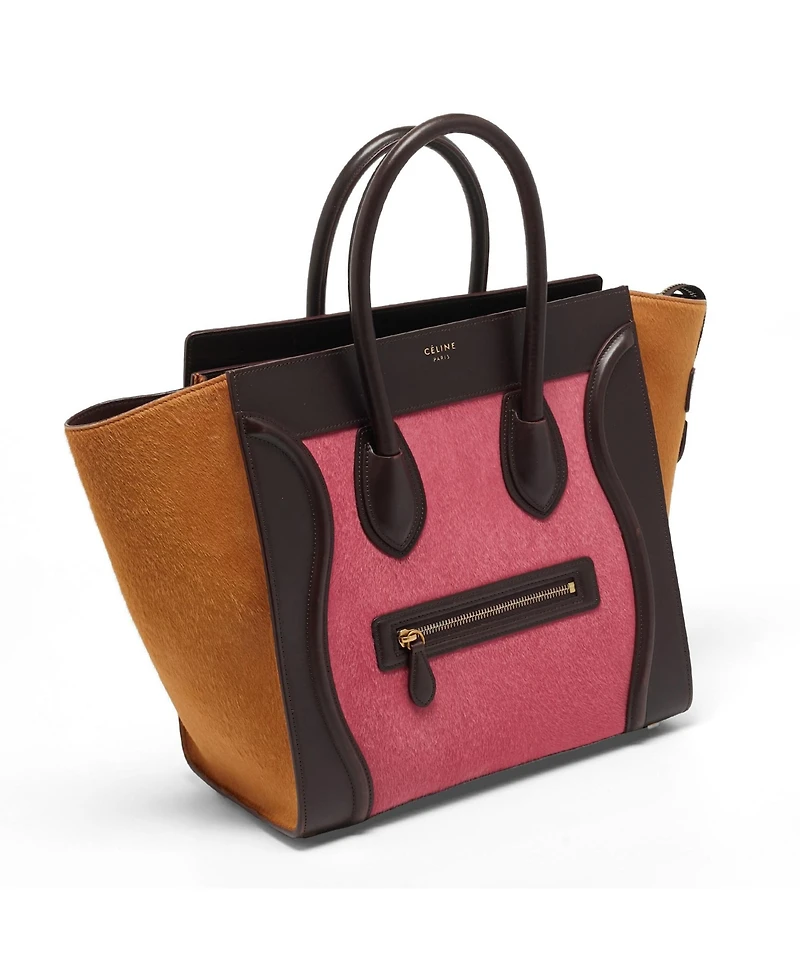 Pre-Owned Celine Mini Luggage Tricolor Calf Hair and Leather Tote