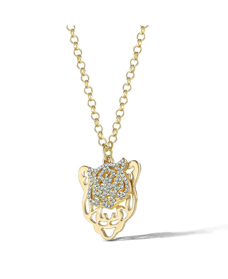Jessica Simpson Womens Tiger Necklace 17" + 2" - Gold-Tone Tiger Pendant Necklace with Rhinestones