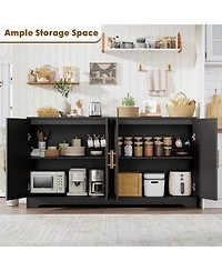 homfan 59 Inch Modern Rattan Credenza Console, 4-Door Sideboard Buffet with Fixed Shelf and Metal Handles for Coffee Bar Multi-Room Use
