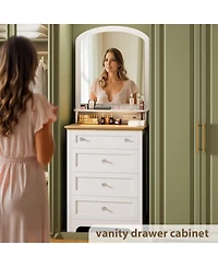 homfan Small Drawer Dresser with Mirror - Charge Station and Led Strip, Space Save White 4 Drawer Makeup Vanity Cabinet for Bedroom, Entryway